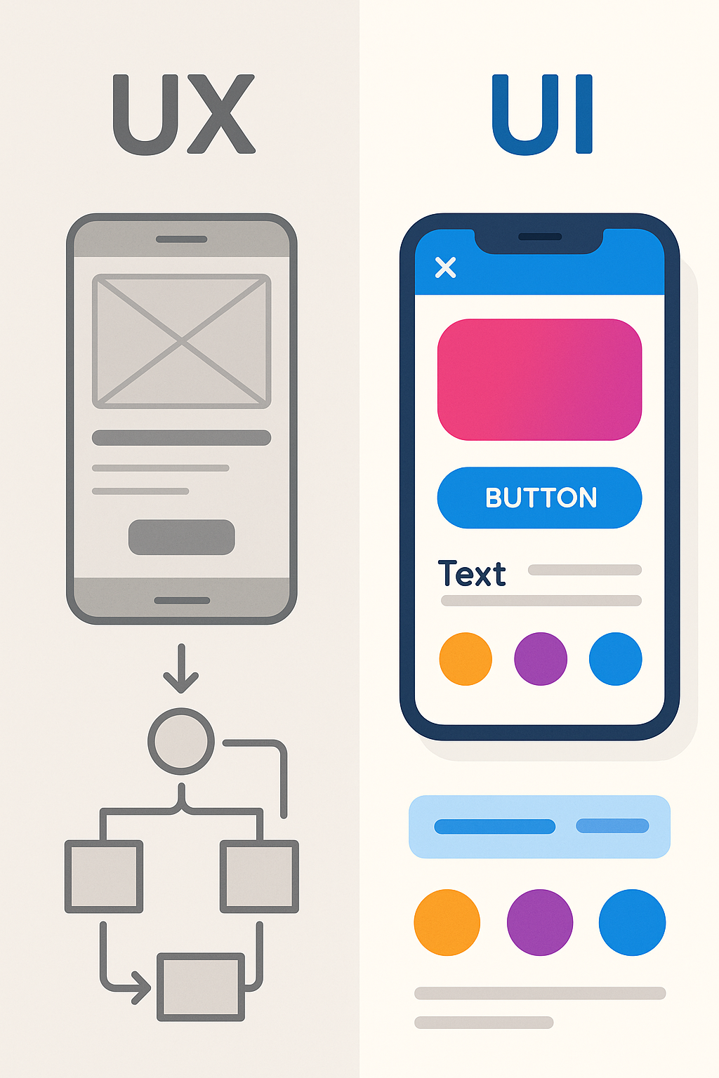 20250702_1508_UX vs UI Illustrated_simple_compose_01jz5tq44jf42rkqfd18qgx9vj