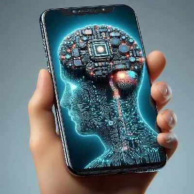 Illustration d'un smartphone avec des applications d'IA en action, mettant en évidence l'utilisation d'un NPU.